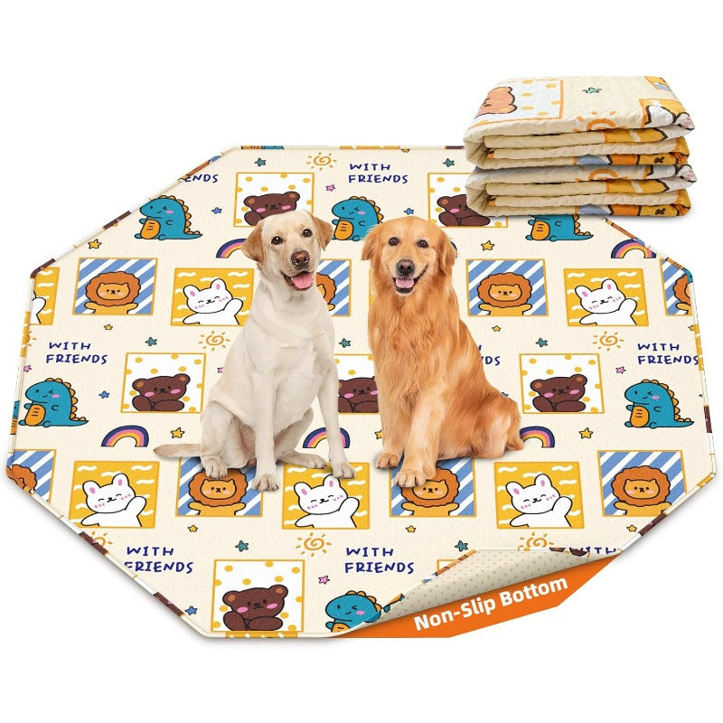 2 Pack PJYuCien Washable Dog Pee Pads - Reusable Leak-Proof Octagonal Pet Training Pads with Non-Slip Bottom, Cute Puppy & Bone Pattern Design, 89\