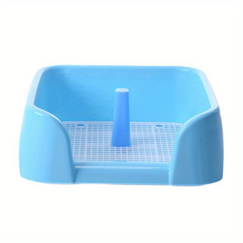 New Semi-Enclosed Flat Pet Litter Box, High Leak-Proof Design, Easy-Clean Pet Toilet, with Post, Blue, Size 20.87 X 16.54 X 7.48 Inches