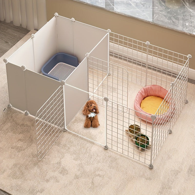 This Pet Enclosure Allows for Flexible Arrangements And Is Ideal for Small Dogs Inside The House. It Features a Dog House with a Designated Toilet Space, Resembling a Household Fence Or Dog Crate