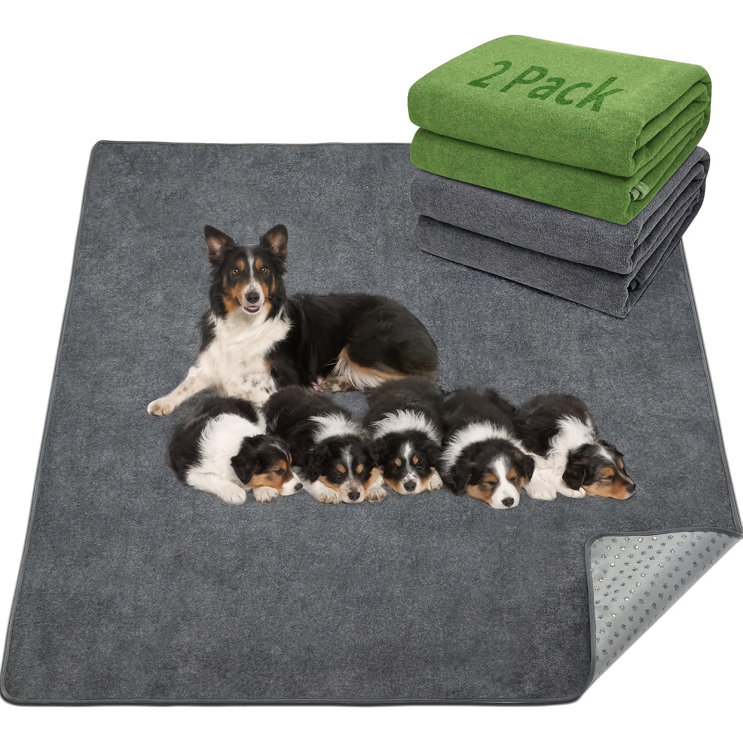 Two Sets of Oversized Washable Dog Mats for Flooring, Featuring Non-Slip Pee Pads That Absorb Quickly, Suitable for Pet Whelping, Puppy Playpen Use, And Incontinence, Measuring 72X72 Inches, Assorted