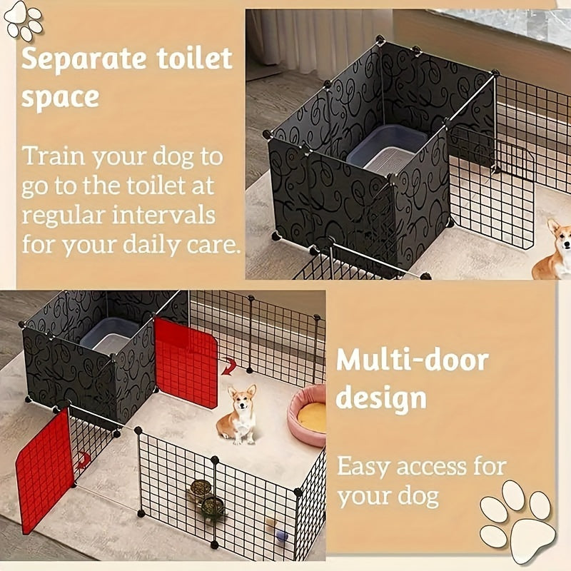 This Pet Enclosure Allows for Flexible Arrangements And Is Ideal for Small Dogs Inside The House. It Features a Dog House with a Designated Toilet Space, Resembling a Household Fence Or Dog Crate