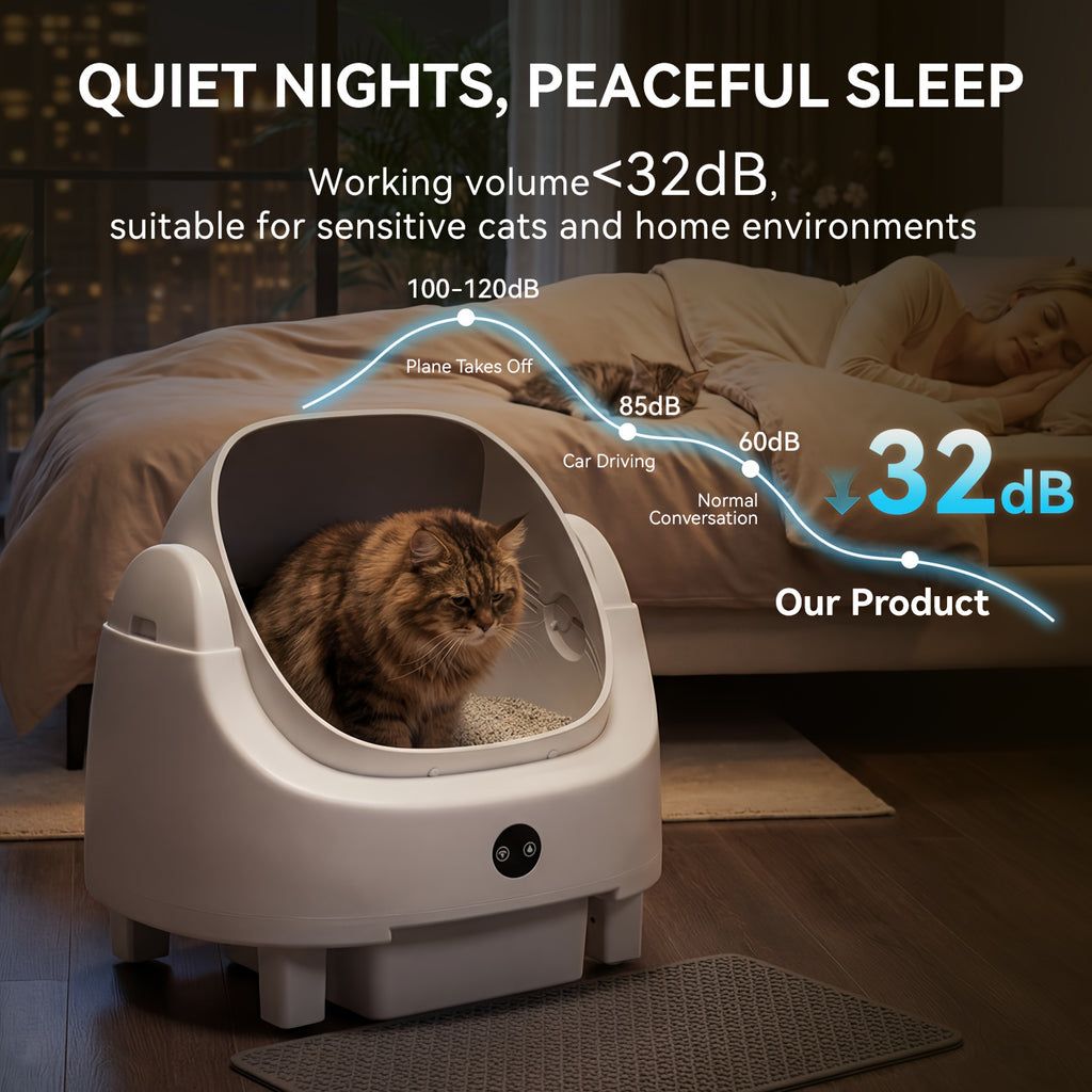 Aoxun Self-Cleaning Cat Litter Box for Multiple Cats - Spacious Robot-Style Litter Box Featuring Smart Sensors, Open-Top Design, And 360° Safety Features, Odorless Automatic Scooper for Indoor Cats, Without Battery