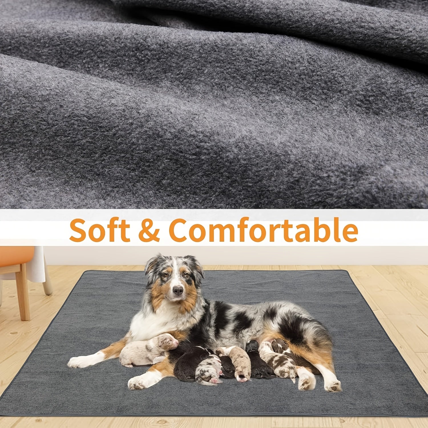 Two Sets of Oversized Washable Dog Mats for Flooring, Featuring Non-Slip Pee Pads That Absorb Quickly, Suitable for Pet Whelping, Puppy Playpen Use, And Incontinence, Measuring 72X72 Inches, Assorted