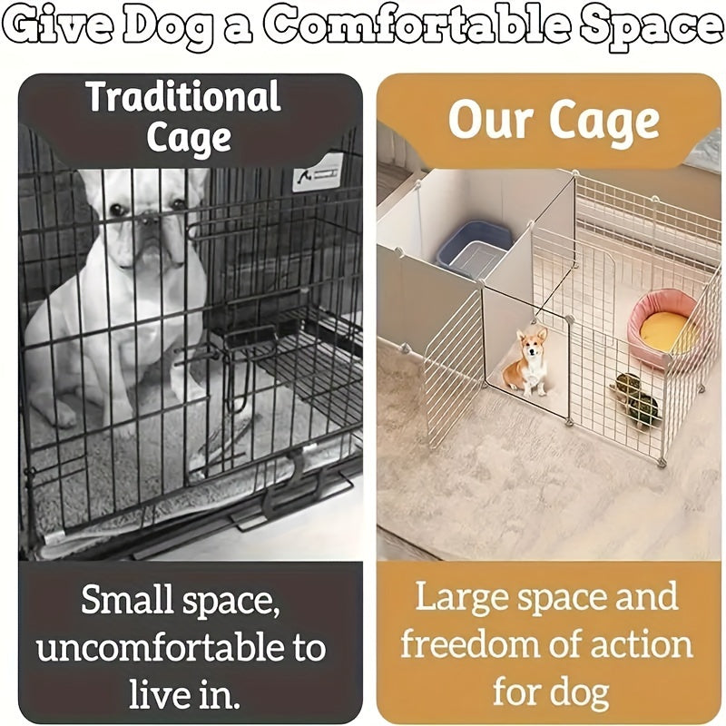 This Pet Enclosure Allows for Flexible Arrangements And Is Ideal for Small Dogs Inside The House. It Features a Dog House with a Designated Toilet Space, Resembling a Household Fence Or Dog Crate