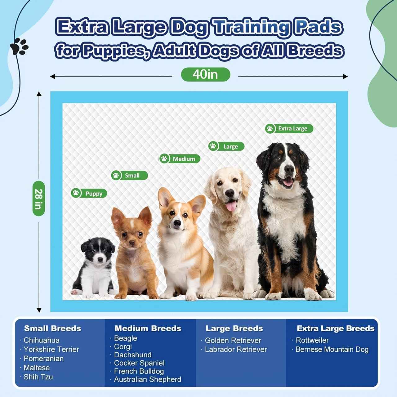 Disposable Puppy Pads, 100 Count\u002F80Count 25x35in\u002F28x40in, 8 Layer Pee Pads for Dogs, Absorbent Diaper Changing Pad, Dog Potty Training Supplies, Quick Dry Pet Housebreaking Essentials for Puppies