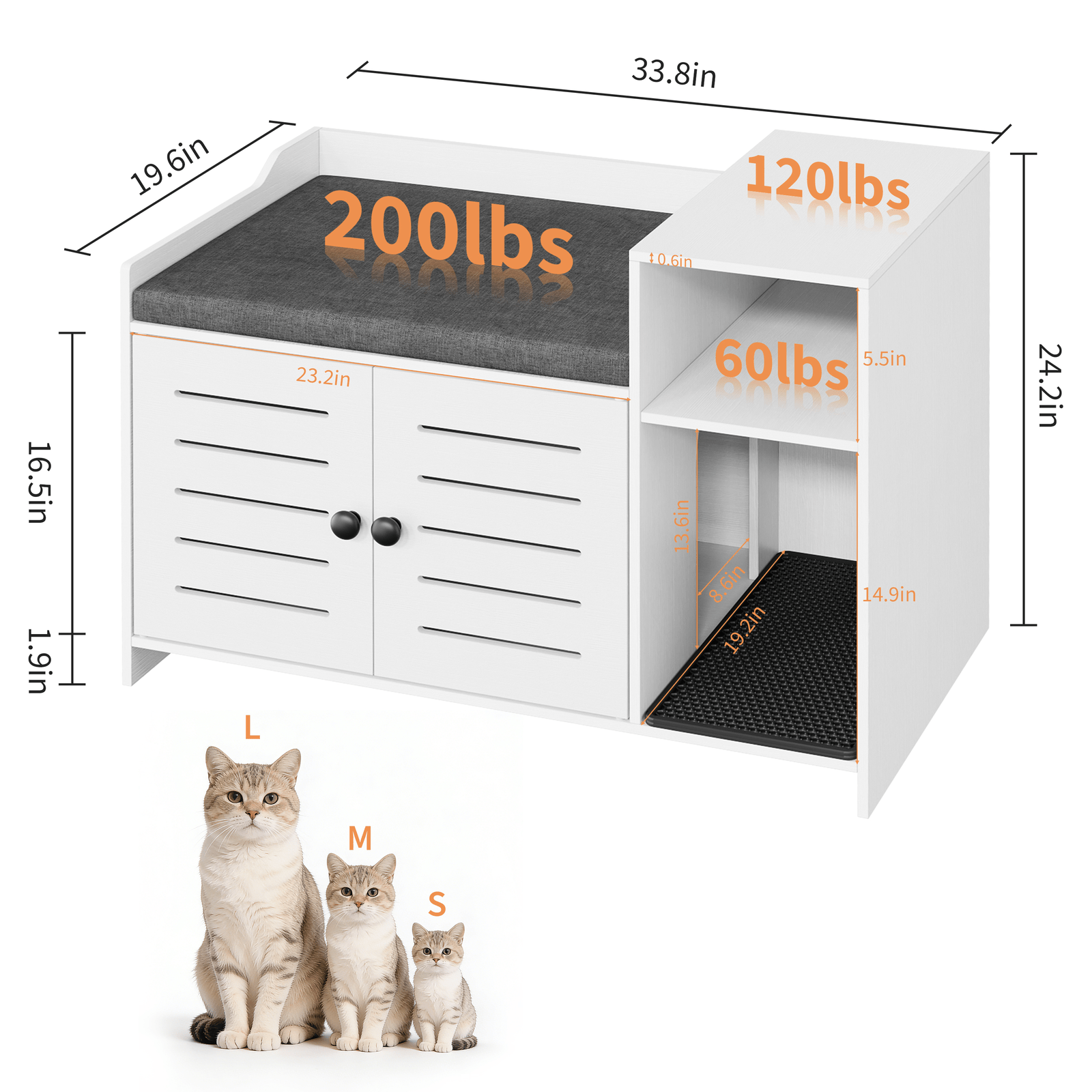 IDEALHOUSE Cat Litter Box Enclosure, Hidden Litter Box Cabinet Furniture with Scratch Pad, Farmhouse Indoor Cats House with Storage Layer for Hallway, Bedroom