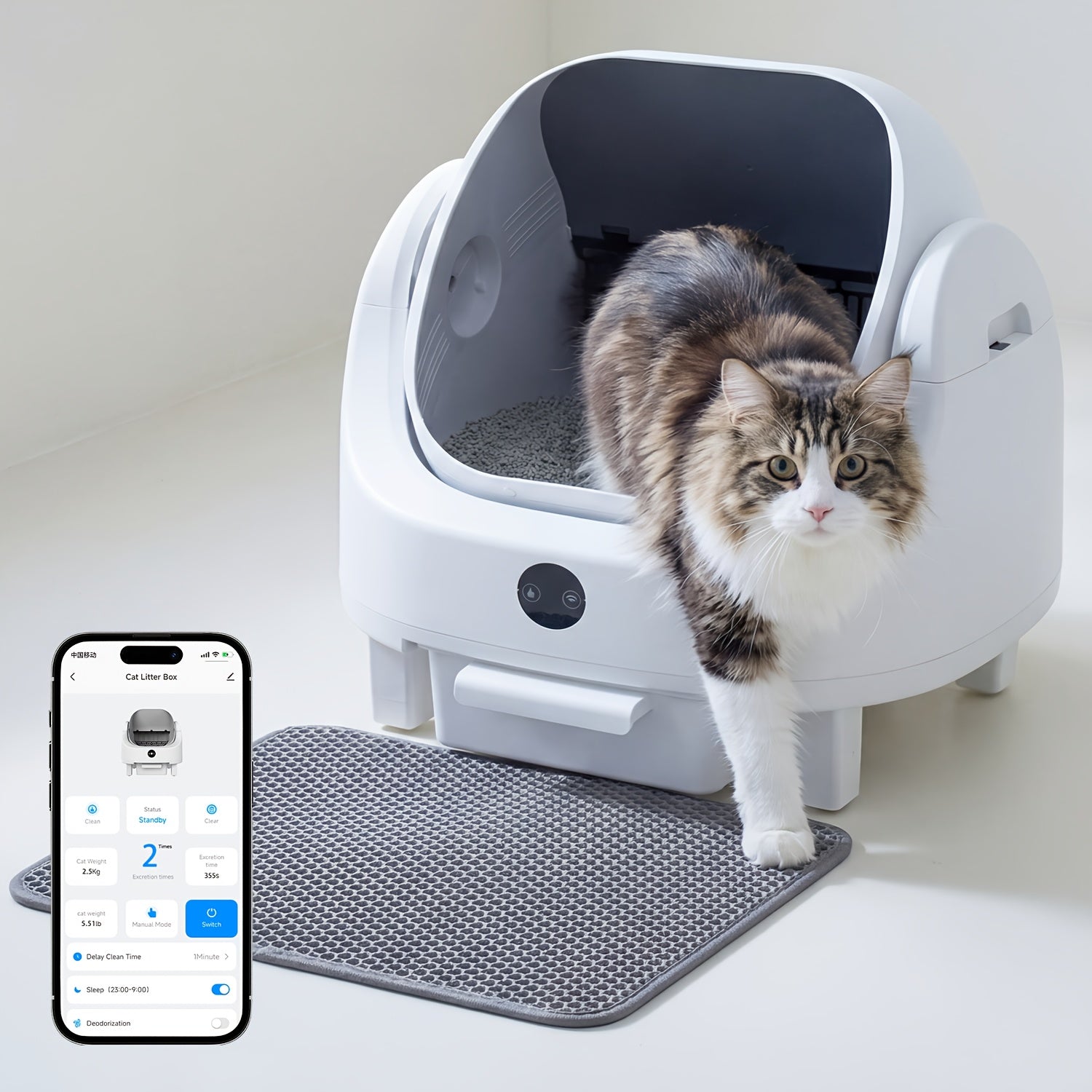 Aoxun Self-Cleaning Cat Litter Box for Multiple Cats - Spacious Robot-Style Litter Box Featuring Smart Sensors, Open-Top Design, And 360° Safety Features, Odorless Automatic Scooper for Indoor Cats, Without Battery