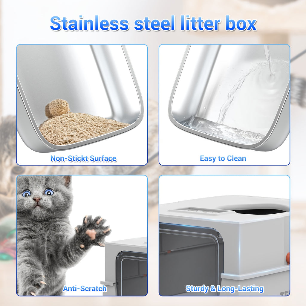 TEKEPL Extra-Large Stainless Steel Cat Litter Box With Lid, Enclosed Semi-Enclosed Modular System, Dual Entry High-Sided Non-Stick Easy Clean Design, Cat Litter Mat Scoop, Ideal For Indoor Use 2026 Luxury XL Pet Toilet Odor-Free Valentine'S Day Gift