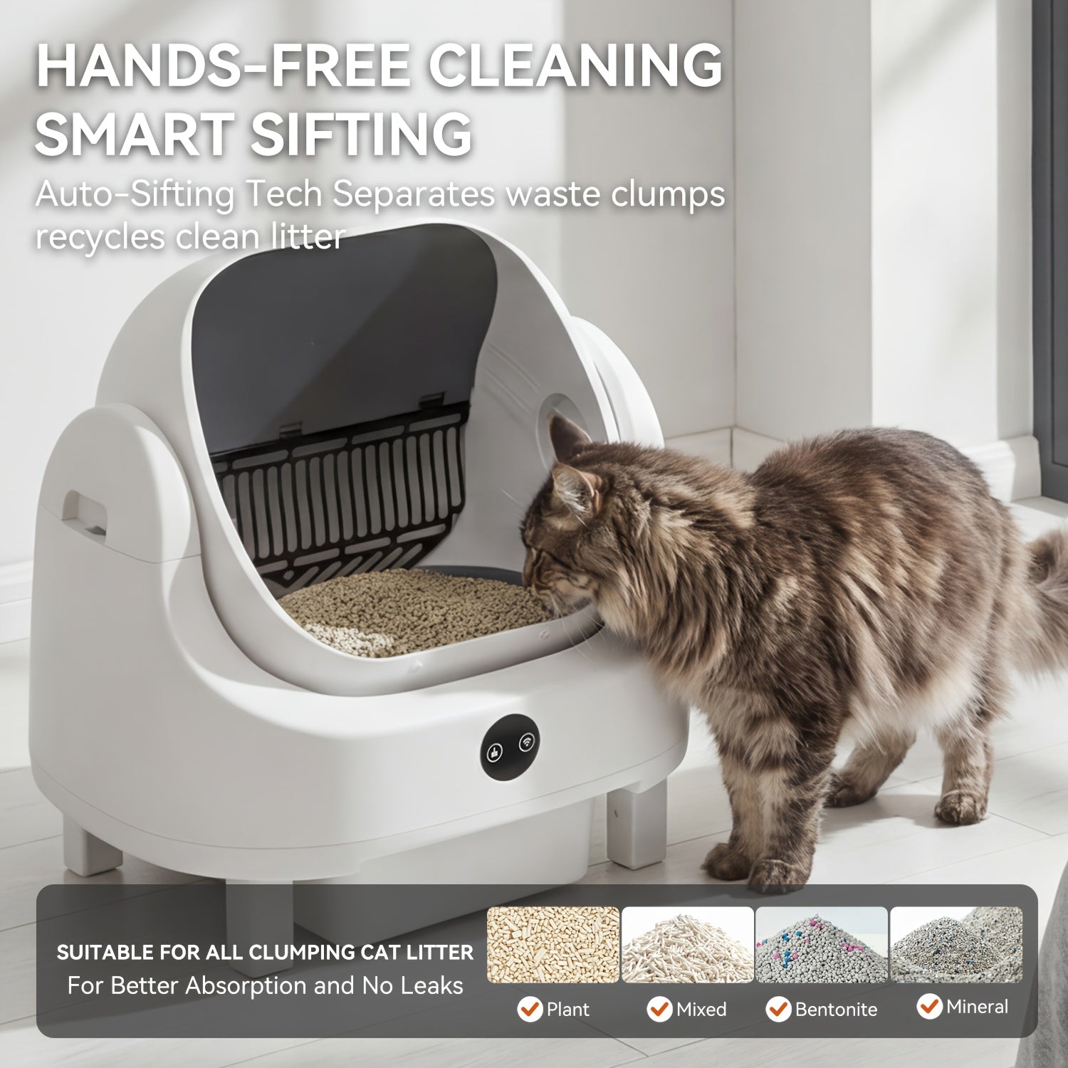 Aoxun Self-Cleaning Cat Litter Box for Multiple Cats - Spacious Robot-Style Litter Box Featuring Smart Sensors, Open-Top Design, And 360° Safety Features, Odorless Automatic Scooper for Indoor Cats, Without Battery