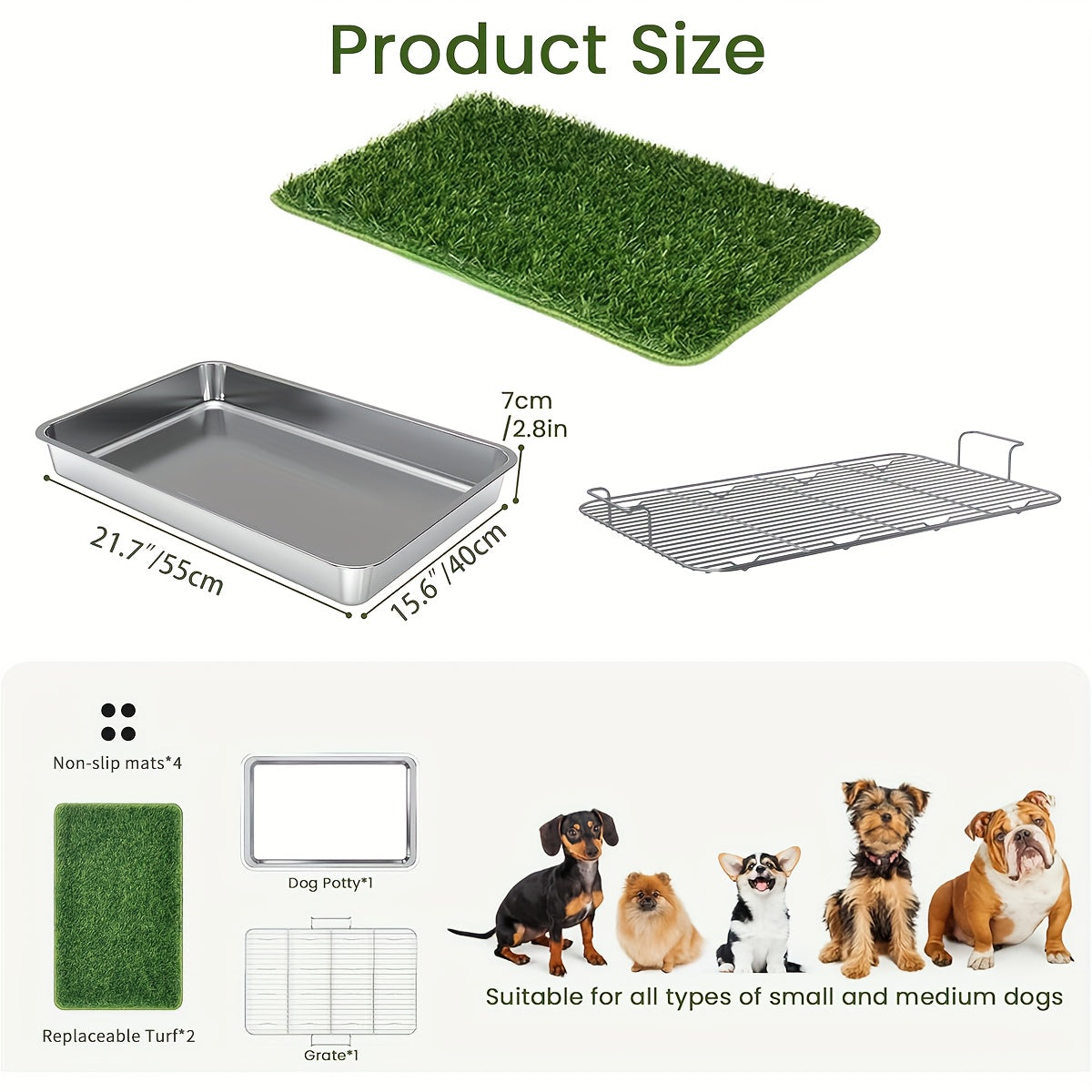 Stainless Steel Dog Toilet with Fence - Washable Indoor\u002FOutdoor Portable Potty for Small\u002FMedium Dogs, Durable & Easy-to-Clean Design for Balcony or Home Use, Petfriendly Design | Sleek Dog Box | Durable Pet Product, Portable Toilet