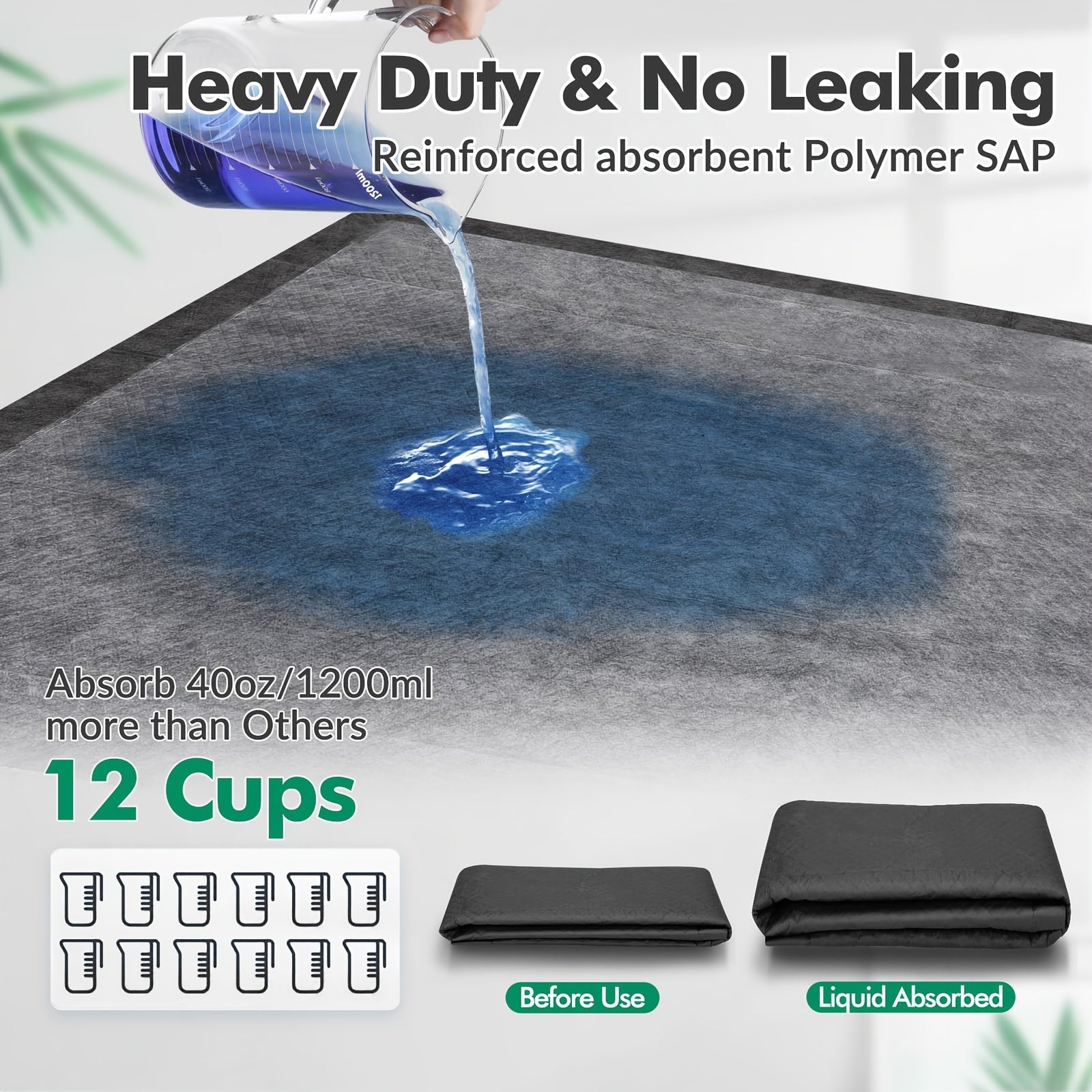 Upgraded Charcoal Puppy Pads, Thicken XXL 32'x48'\u002F 32'x56'Pee Pads for Dogs, Super Absorbent Up to 13Cups, Odor Control & Leak Proof Dog Training Pads for Surgery, Older, Puppy, 40 Counts