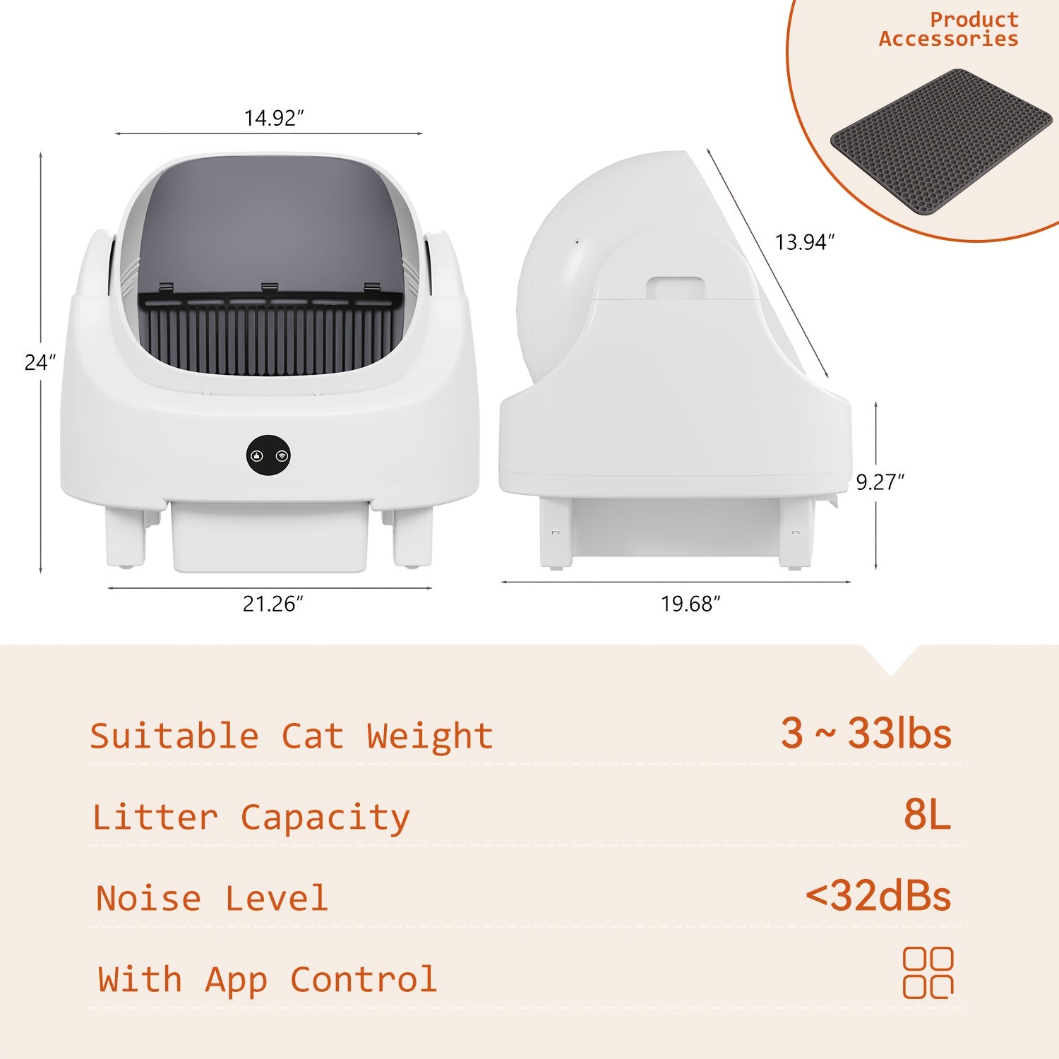 Aoxun Self-Cleaning Cat Litter Box for Multiple Cats - Spacious Robot-Style Litter Box Featuring Smart Sensors, Open-Top Design, And 360° Safety Features, Odorless Automatic Scooper for Indoor Cats, Without Battery
