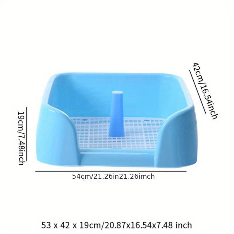 New Semi-Enclosed Flat Pet Litter Box, High Leak-Proof Design, Easy-Clean Pet Toilet, with Post, Blue, Size 20.87 X 16.54 X 7.48 Inches