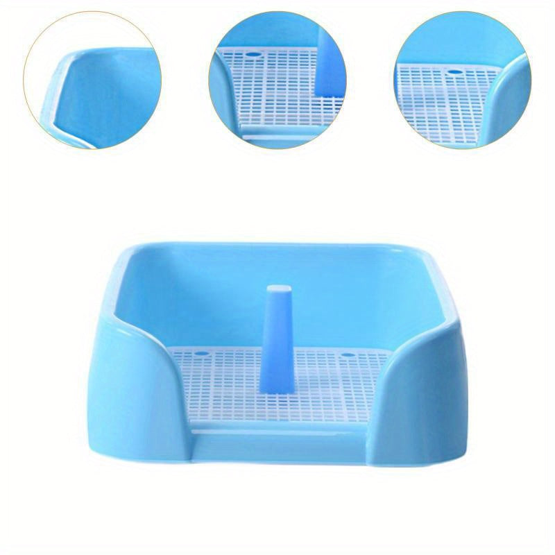 New Semi-Enclosed Flat Pet Litter Box, High Leak-Proof Design, Easy-Clean Pet Toilet, with Post, Blue, Size 20.87 X 16.54 X 7.48 Inches
