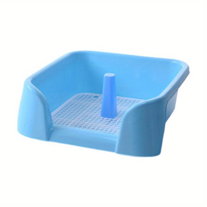 New Semi-Enclosed Flat Pet Litter Box, High Leak-Proof Design, Easy-Clean Pet Toilet, with Post, Blue, Size 20.87 X 16.54 X 7.48 Inches