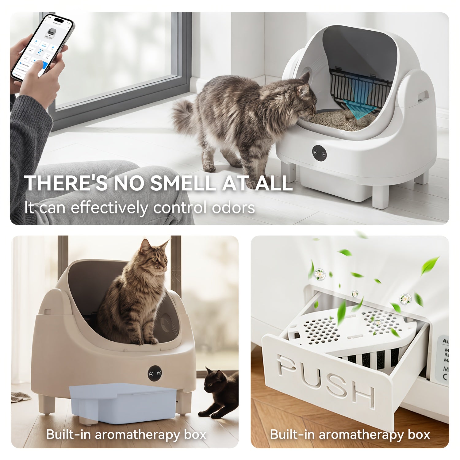Aoxun Self-Cleaning Cat Litter Box for Multiple Cats - Spacious Robot-Style Litter Box Featuring Smart Sensors, Open-Top Design, And 360° Safety Features, Odorless Automatic Scooper for Indoor Cats, Without Battery