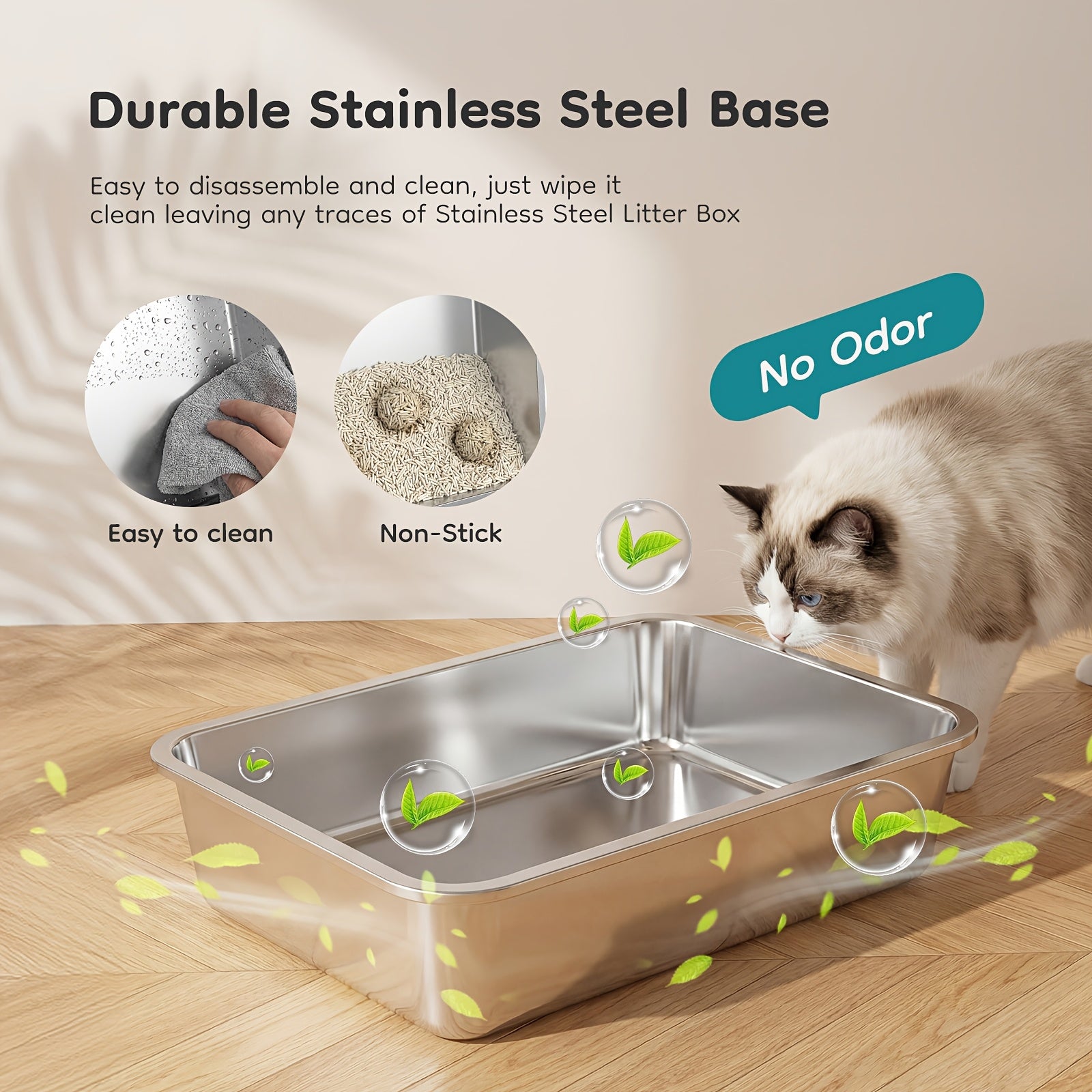 Stainless Steel Litter Box with Lid, Extra Large Enclosed Metal Cat Litter Box, Front Entry Top Exit Kitty Toilet with Litter Scoop & Litter Mat for Cats