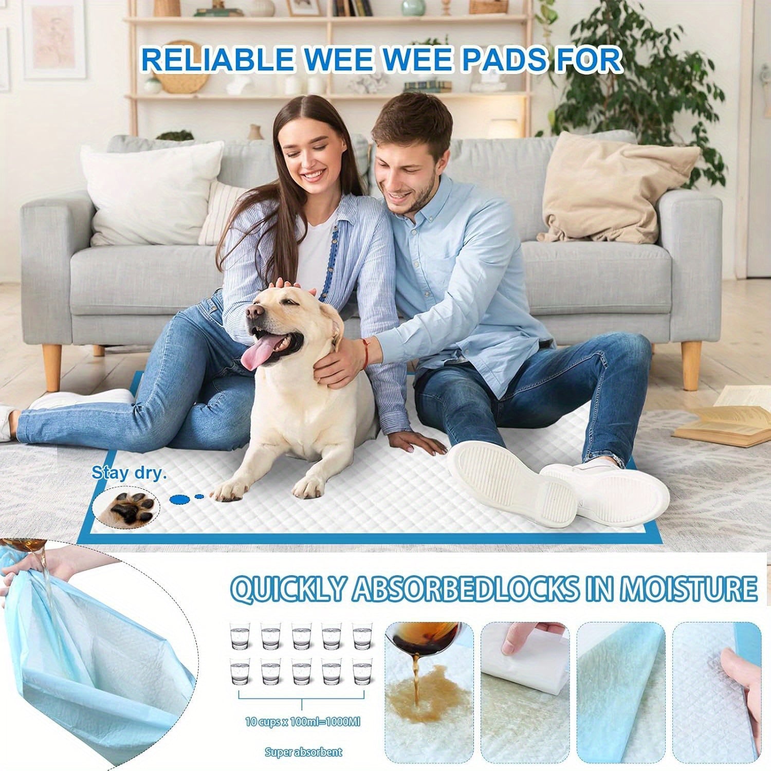 XXXXL Puppy Pee Pads for Dogs 31'X47' 40 Count, Extra Large Dog Pee Pads, Leak-Proof & Super Absorbent Dog Pee Pads, Thickened Disposable Potty Pads Puppy Training Pads for Cats Rabbits