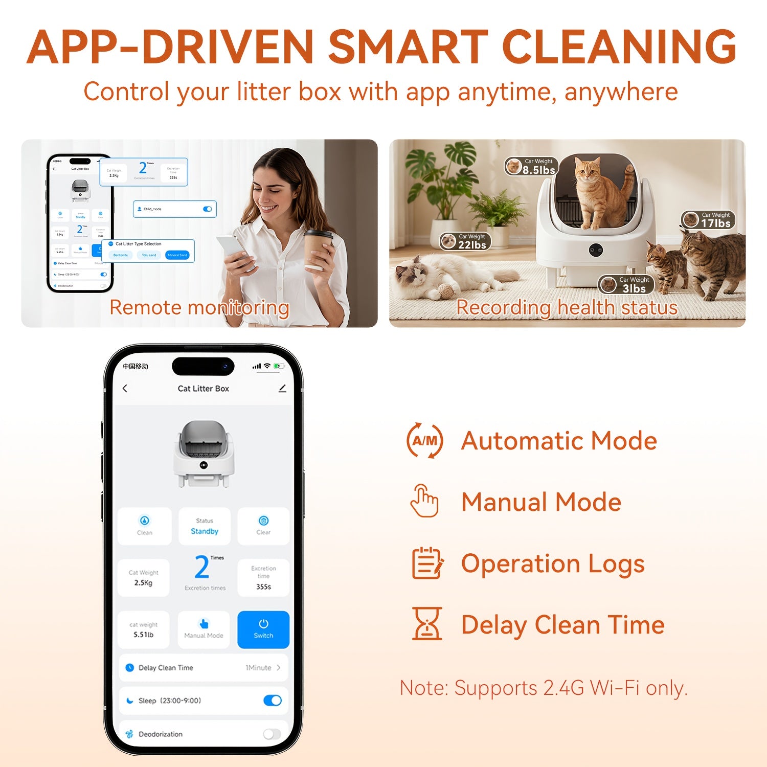Aoxun Self-Cleaning Cat Litter Box for Multiple Cats - Spacious Robot-Style Litter Box Featuring Smart Sensors, Open-Top Design, And 360° Safety Features, Odorless Automatic Scooper for Indoor Cats, Without Battery
