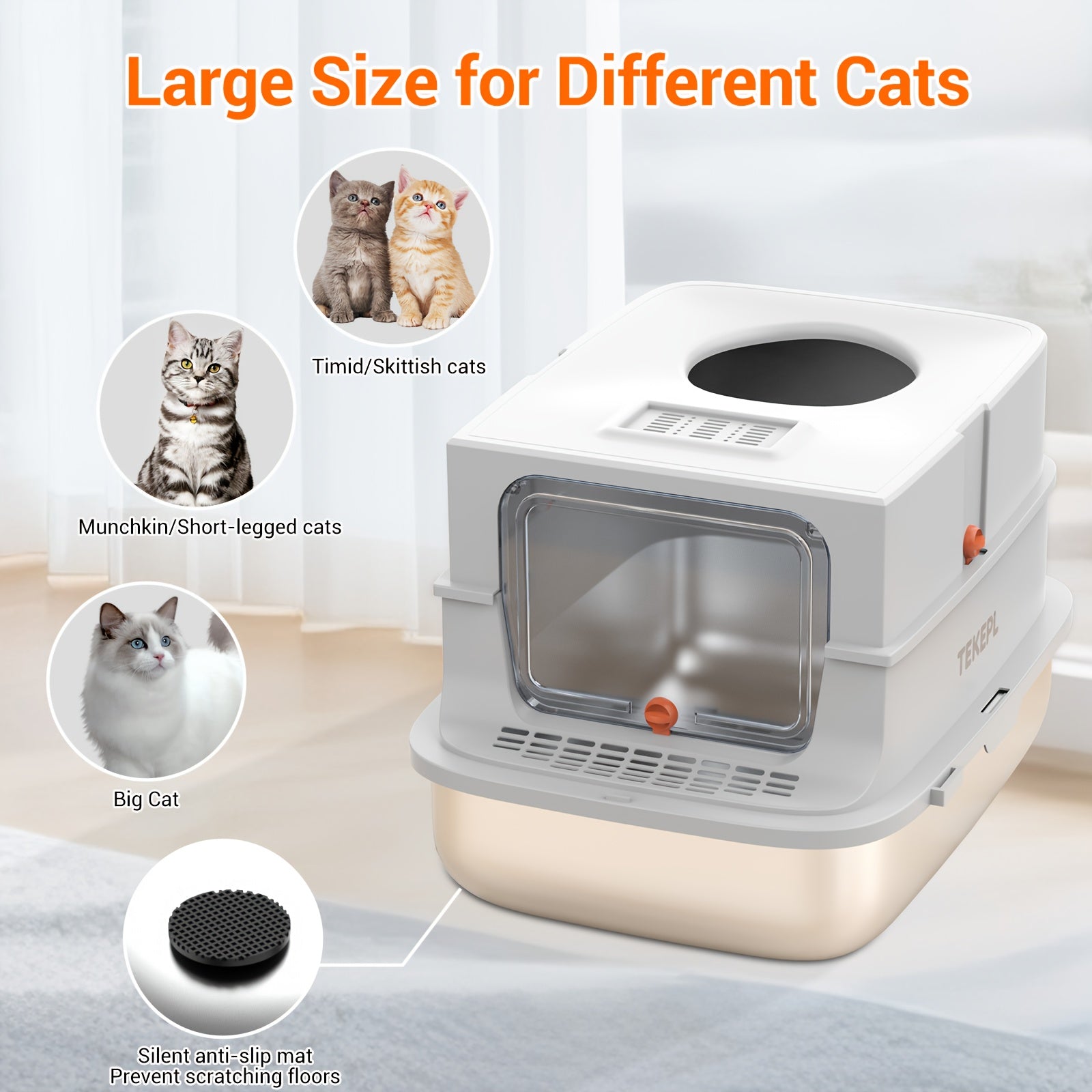 TEKEPL Extra-Large Stainless Steel Cat Litter Box With Lid, Enclosed Semi-Enclosed Modular System, Dual Entry High-Sided Non-Stick Easy Clean Design, Cat Litter Mat Scoop, Ideal For Indoor Use 2026 Luxury XL Pet Toilet Odor-Free Valentine'S Day Gift