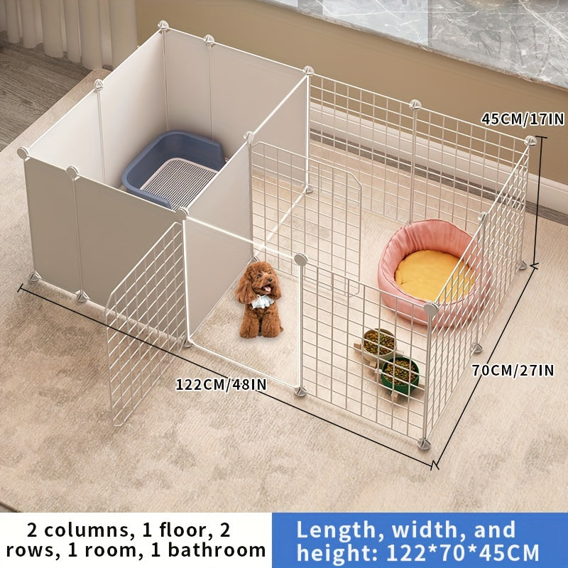 This Pet Enclosure Allows for Flexible Arrangements And Is Ideal for Small Dogs Inside The House. It Features a Dog House with a Designated Toilet Space, Resembling a Household Fence Or Dog Crate