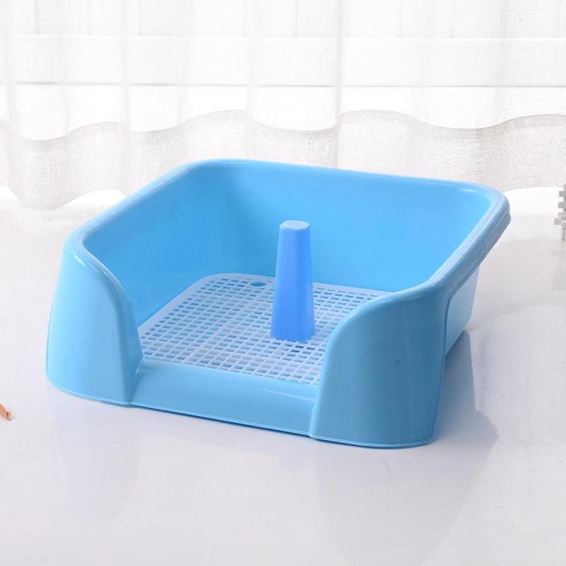 New Semi-Enclosed Flat Pet Litter Box, High Leak-Proof Design, Easy-Clean Pet Toilet, with Post, Blue, Size 20.87 X 16.54 X 7.48 Inches