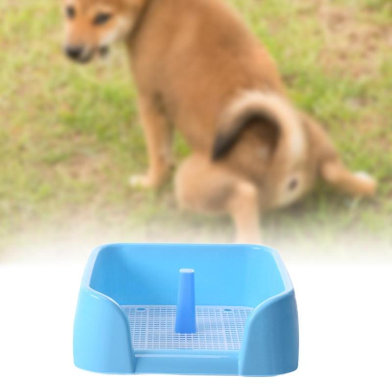New Semi-Enclosed Flat Pet Litter Box, High Leak-Proof Design, Easy-Clean Pet Toilet, with Post, Blue, Size 20.87 X 16.54 X 7.48 Inches