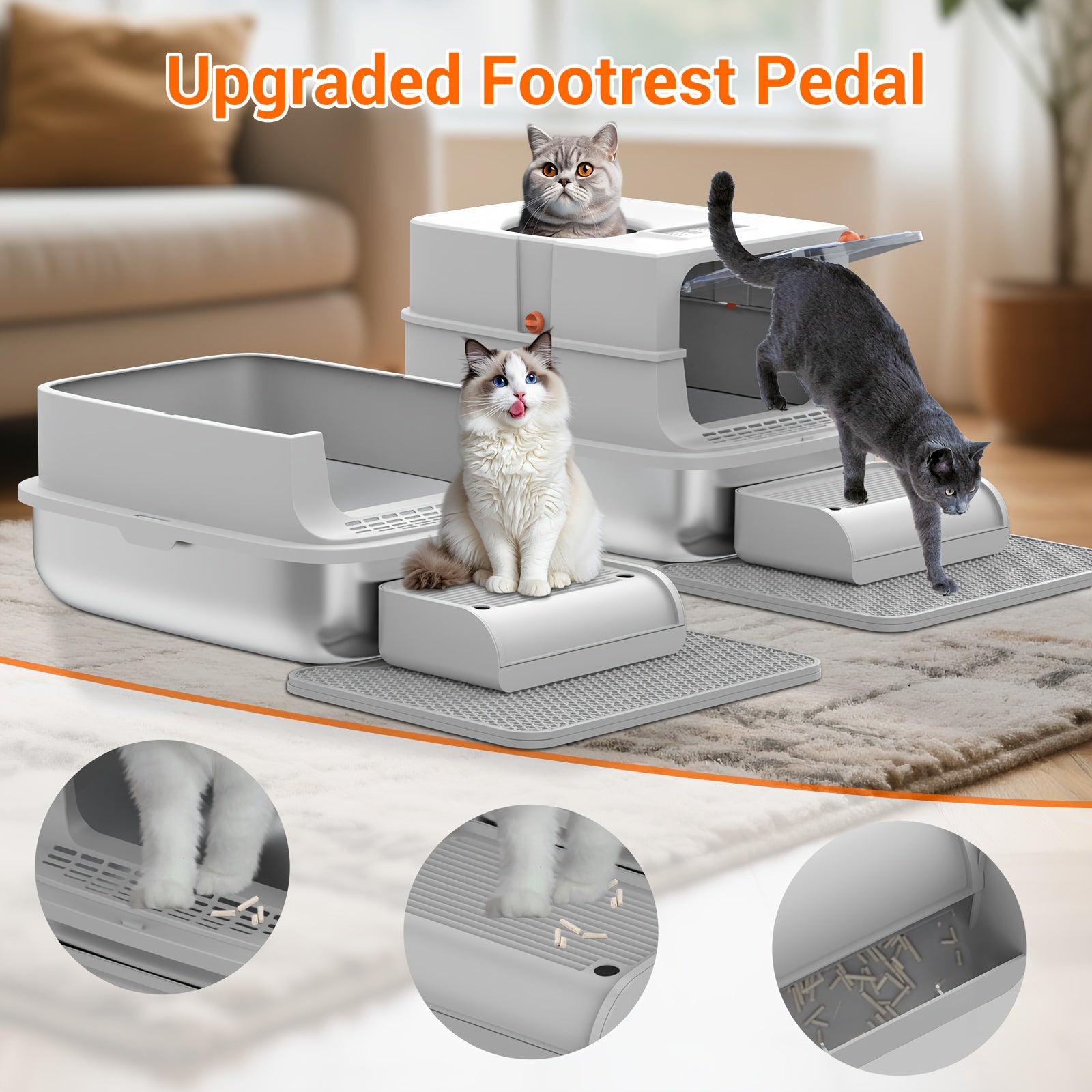 TEKEPL Extra-Large Stainless Steel Cat Litter Box With Lid, Enclosed Semi-Enclosed Modular System, Dual Entry High-Sided Non-Stick Easy Clean Design, Cat Litter Mat Scoop, Ideal For Indoor Use 2026 Luxury XL Pet Toilet Odor-Free Valentine'S Day Gift