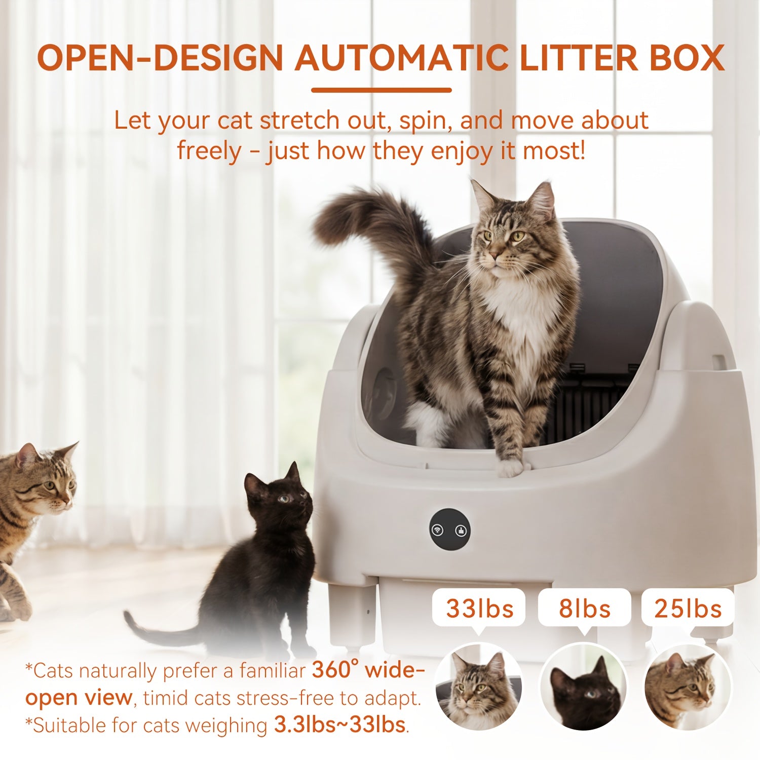Aoxun Self-Cleaning Cat Litter Box for Multiple Cats - Spacious Robot-Style Litter Box Featuring Smart Sensors, Open-Top Design, And 360° Safety Features, Odorless Automatic Scooper for Indoor Cats, Without Battery