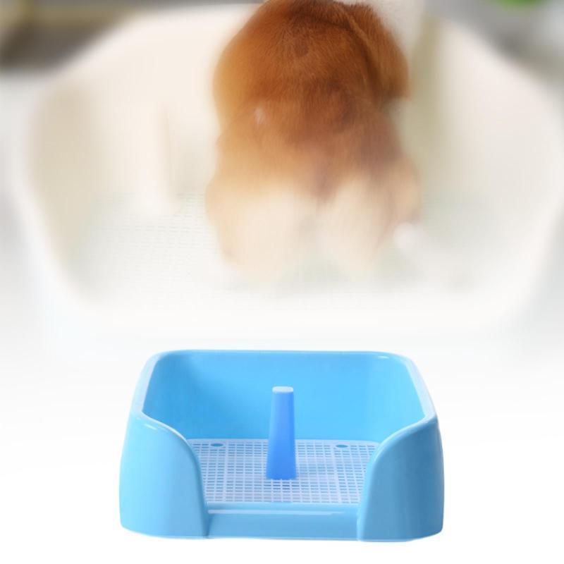 New Semi-Enclosed Flat Pet Litter Box, High Leak-Proof Design, Easy-Clean Pet Toilet, with Post, Blue, Size 20.87 X 16.54 X 7.48 Inches