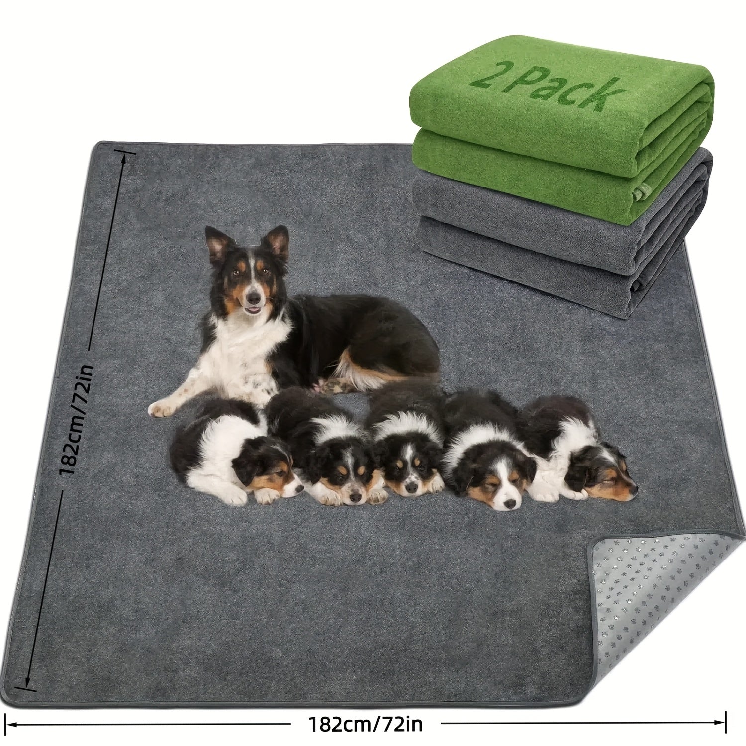 Two Sets of Oversized Washable Dog Mats for Flooring, Featuring Non-Slip Pee Pads That Absorb Quickly, Suitable for Pet Whelping, Puppy Playpen Use, And Incontinence, Measuring 72X72 Inches, Assorted