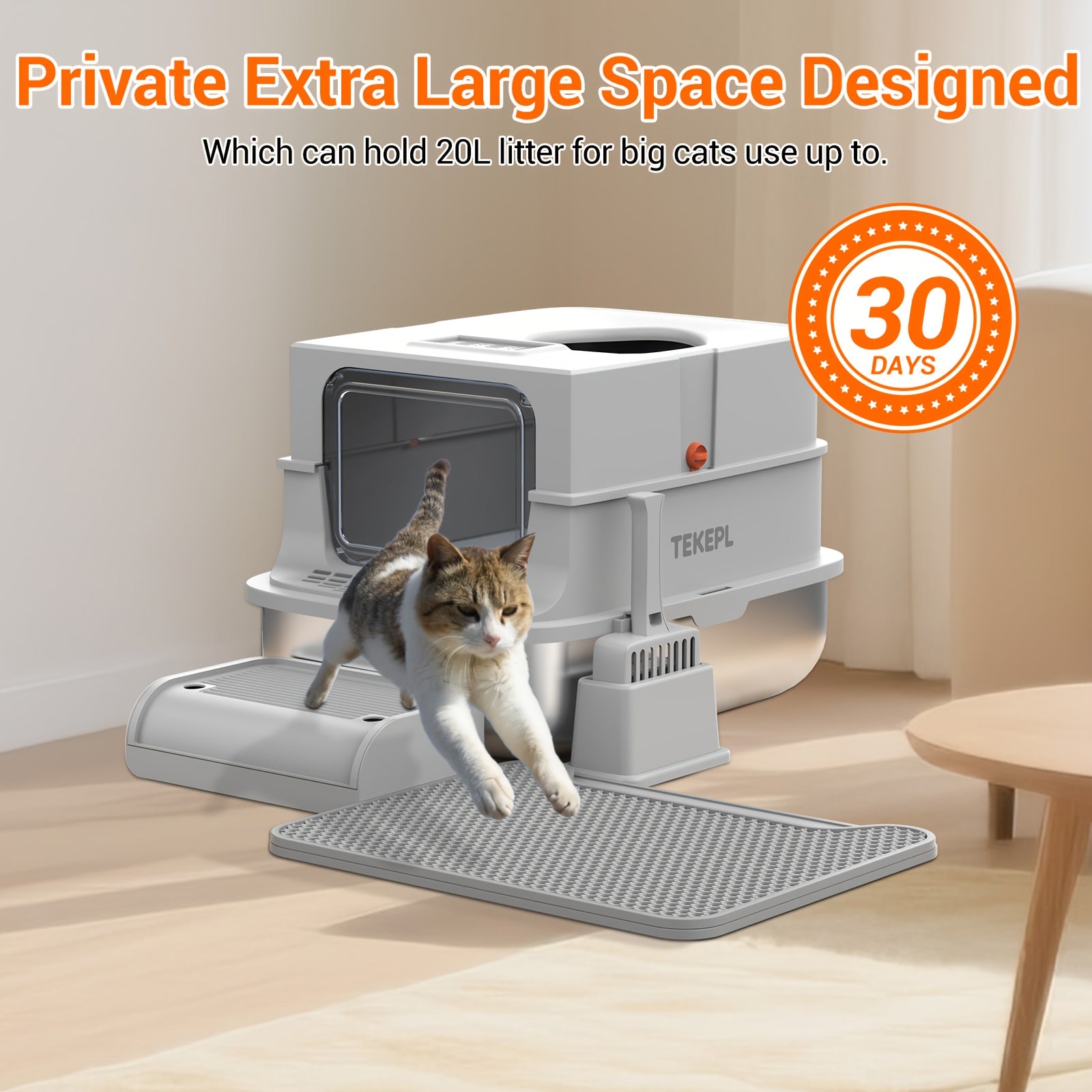 TEKEPL Extra-Large Stainless Steel Cat Litter Box With Lid, Enclosed Semi-Enclosed Modular System, Dual Entry High-Sided Non-Stick Easy Clean Design, Cat Litter Mat Scoop, Ideal For Indoor Use 2026 Luxury XL Pet Toilet Odor-Free Valentine'S Day Gift