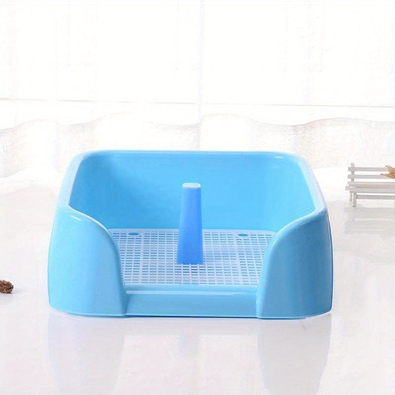 New Semi-Enclosed Flat Pet Litter Box, High Leak-Proof Design, Easy-Clean Pet Toilet, with Post, Blue, Size 20.87 X 16.54 X 7.48 Inches