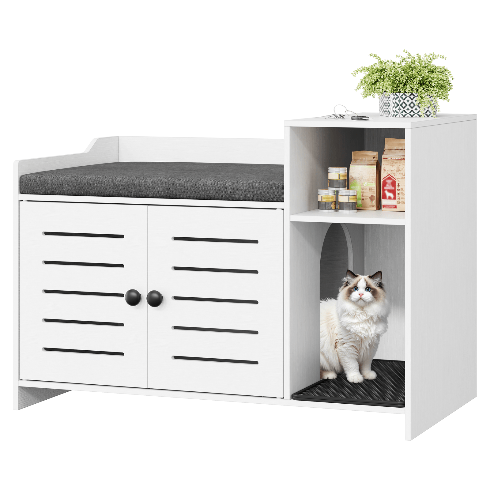 IDEALHOUSE Cat Litter Box Enclosure, Hidden Litter Box Cabinet Furniture with Scratch Pad, Farmhouse Indoor Cats House with Storage Layer for Hallway, Bedroom